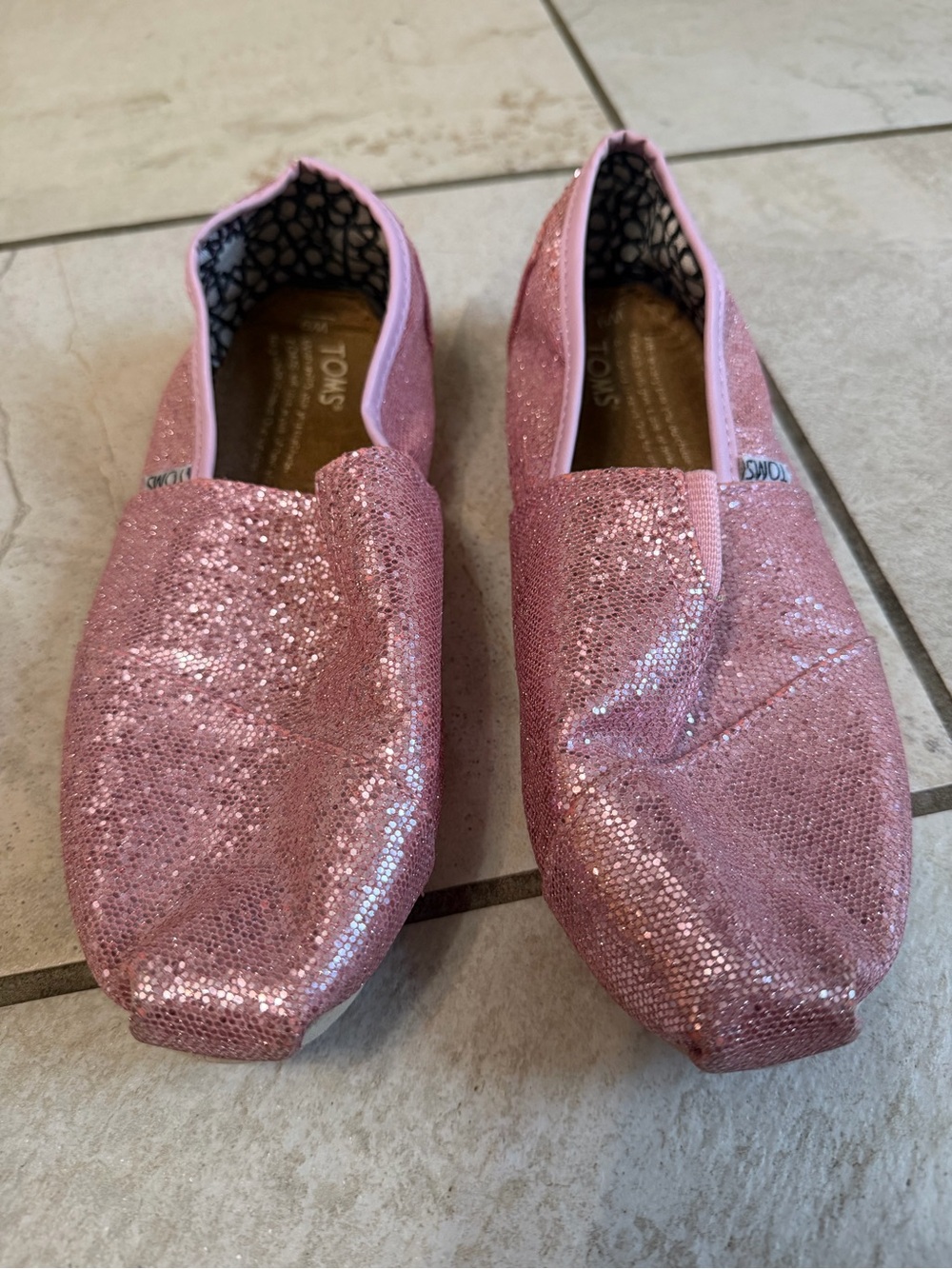 Toms Pink Sparkle Slip-On Flats
